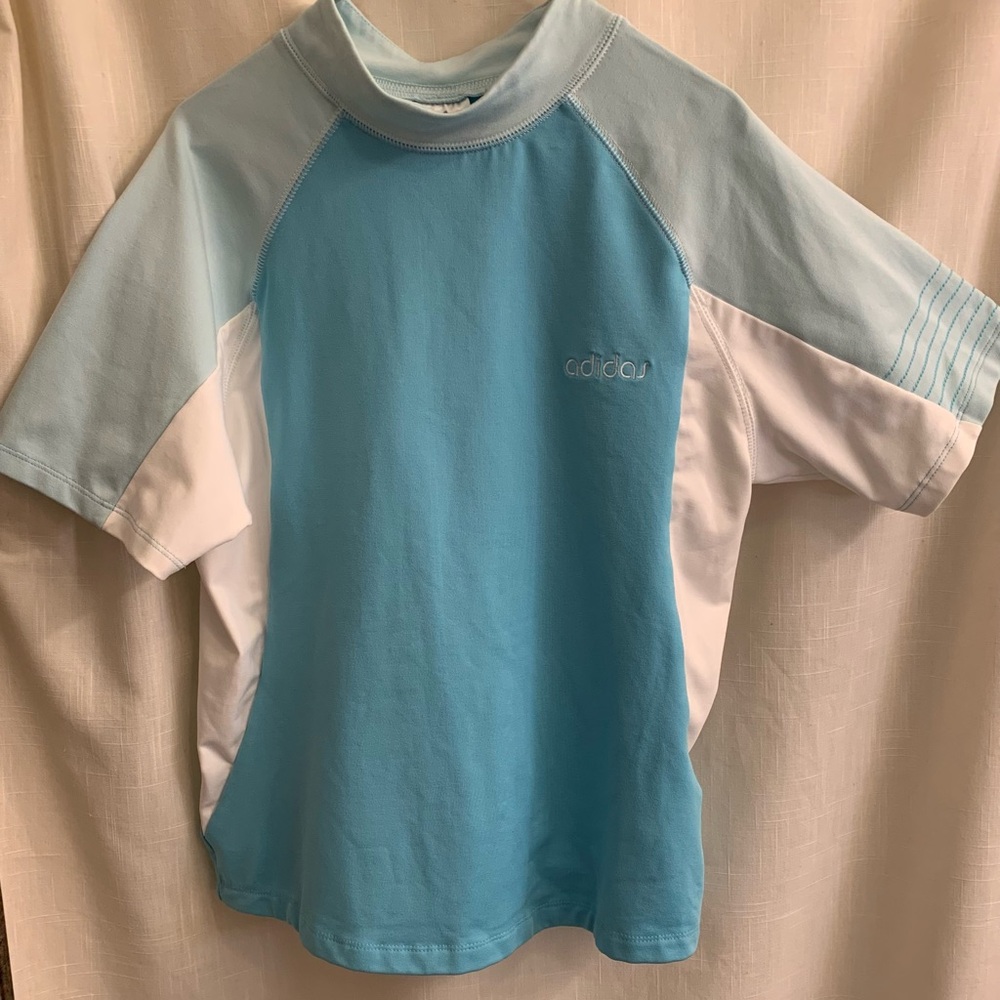 Adidas Kids Swim Rashguard - Sky Blue and White